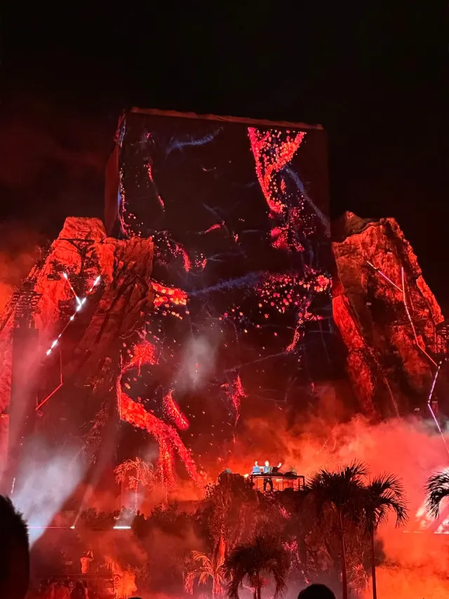 Lit-up stage during a festival in Tulum